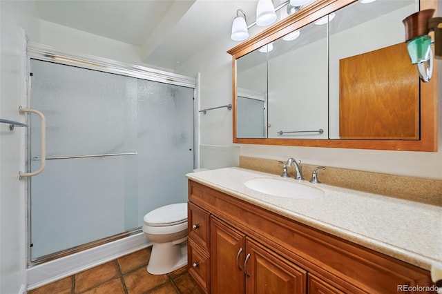 740 S Alton Way Unit 2A, Denver, CO 80247 - bathroom with vanity, a shower stall, and tile patterned floors