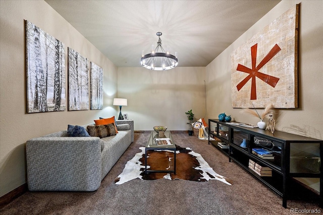 8090 S Homesteader Dr, Morrison, CO 80465 - carpeted living area with a chandelier
