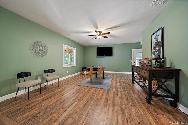 8090 S Homesteader Dr, Morrison, CO 80465 - interior space with wood finished floors and a ceiling fan
