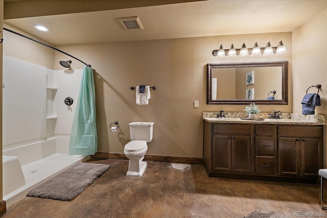 8090 S Homesteader Dr, Morrison, CO 80465 - full bathroom with concrete flooring, a shower with curtain, and double vanity