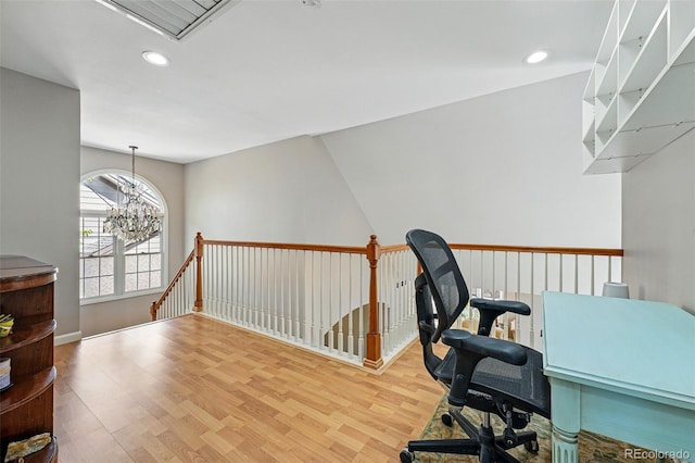2252 S Yosemite Cir, Denver, CO 80231 - office area with recessed lighting, wood finished floors, and a chandelier