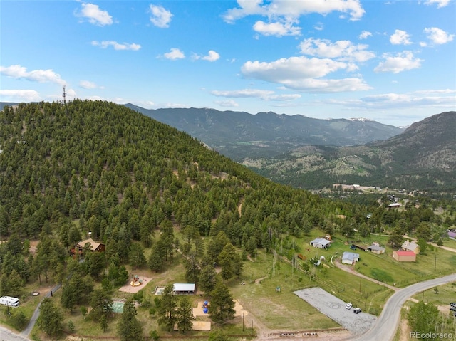 birds eye view of property with a mountain view