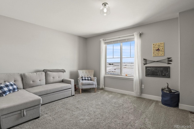 living room with carpet floors and baseboards