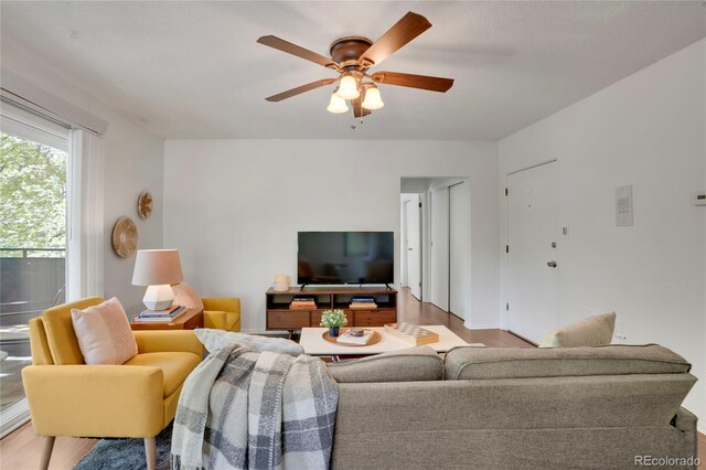 1201 Race St Unit 10, Denver, CO 80206 - living room with a ceiling fan and wood finished floors