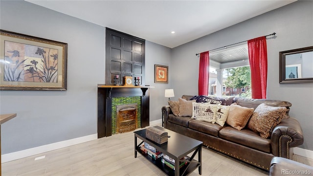 living room with light hardwood / wood-style floors