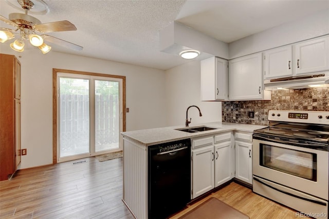 9188 W Ontario Dr, Littleton, CO 80128 - kitchen with stainless steel range with electric cooktop, a sink, dishwasher, decorative backsplash, and under cabinet range hood