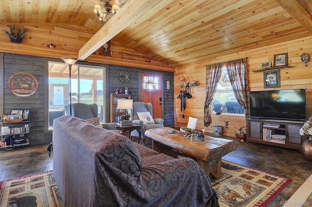 1106 Hull Ave, Westcliffe, CO 81252 - living area with hardwood / wood-style floors, wooden walls, and wood ceiling