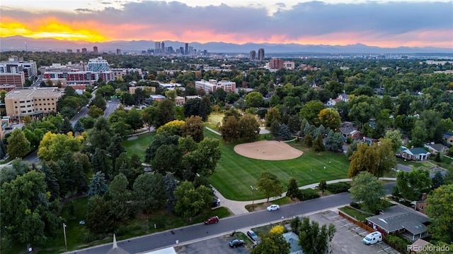 bird's eye view featuring a view of city and a mountain view