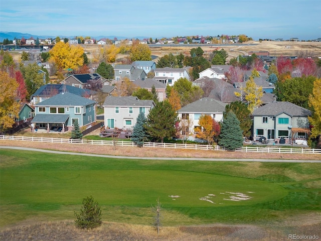 aerial view featuring golf course view and a residential view