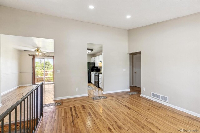 5886 S Nepal Way, Centennial, CO 80015 - empty room featuring light wood-style floors, baseboards, recessed lighting, and ceiling fan