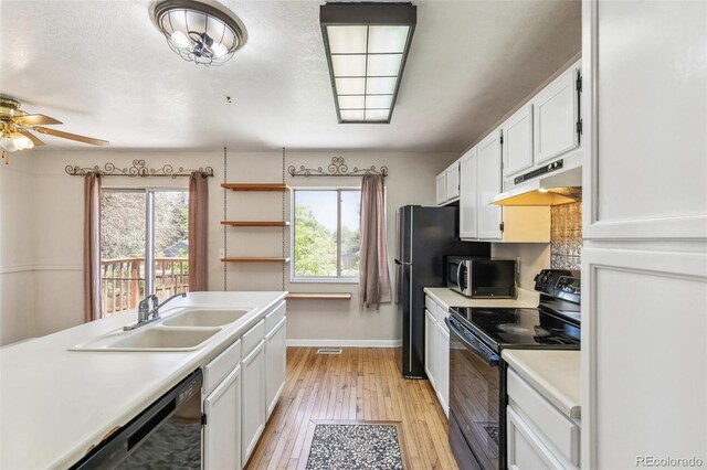 5886 S Nepal Way, Centennial, CO 80015 - kitchen with black appliances, under cabinet range hood, a sink, and white cabinetry