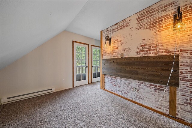 80 Castlewood Ct, Evergreen, CO 80439 - bonus room with a baseboard radiator, vaulted ceiling, carpet, and baseboards