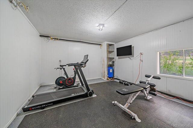 80 Castlewood Ct, Evergreen, CO 80439 - exercise room featuring a textured ceiling