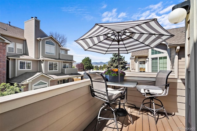 deck with a mountain view
