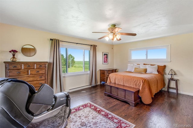 12891 County Road 29, Sterling, CO 80751 - bedroom featuring wood finished floors, baseboard heating, and ceiling fan