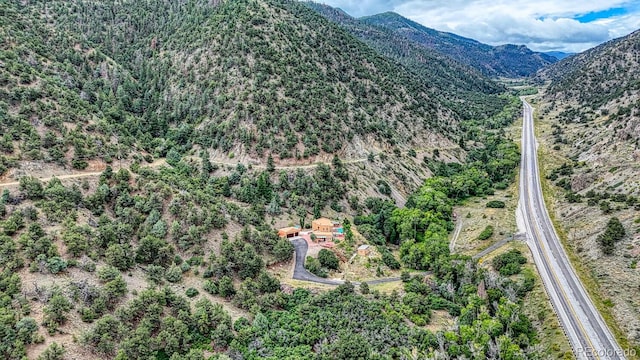 birds eye view of property with a mountain view