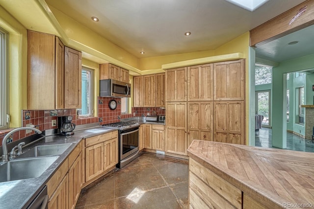 kitchen featuring backsplash, sink, and appliances with stainless steel finishes