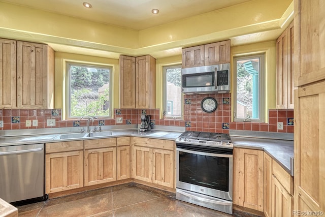 kitchen with stainless steel appliances, sink, and decorative backsplash