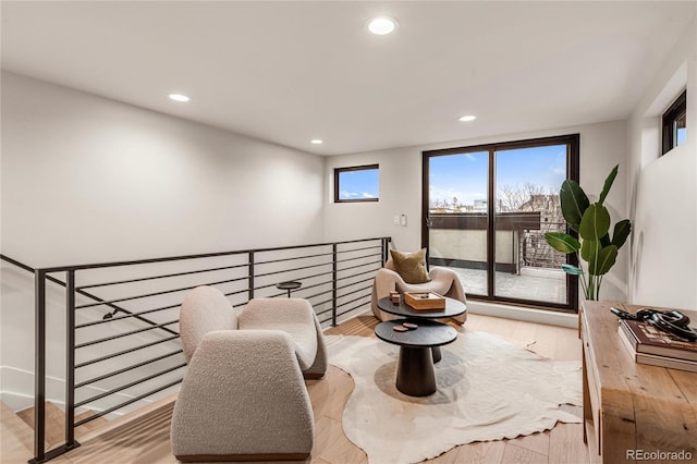 living area with light wood-type flooring