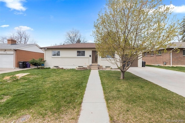 3055 S Winona Ct, Denver, CO 80236 - ranch-style home with an attached garage, a front lawn, entry steps, and concrete driveway