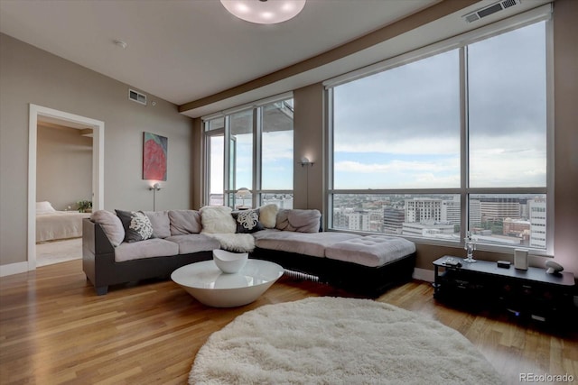 living room featuring light wood-type flooring