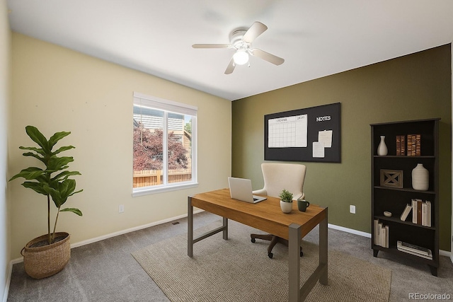 5932 S Versailles St, Aurora, CO 80015 - home office with dark carpet and ceiling fan