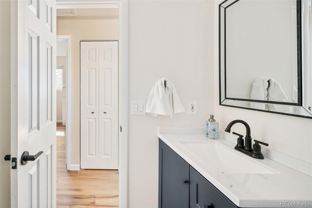 bathroom with vanity and wood finished floors