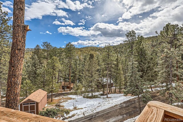 view of mountain feature featuring a wooded view