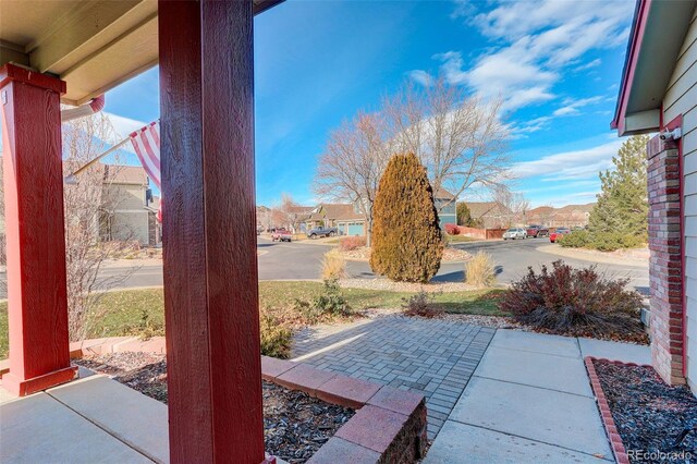 view of patio featuring a mountain view