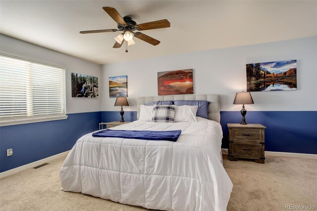 bedroom featuring carpet flooring and ceiling fan