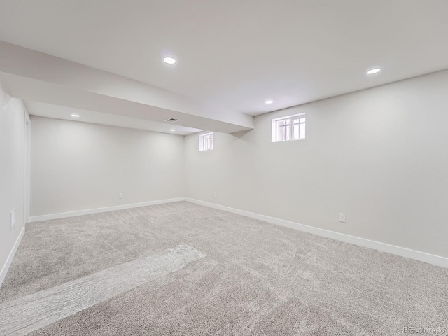 basement with carpet floors