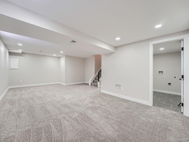 basement featuring carpet floors