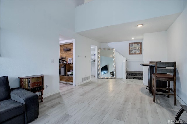 living room featuring light wood-type flooring