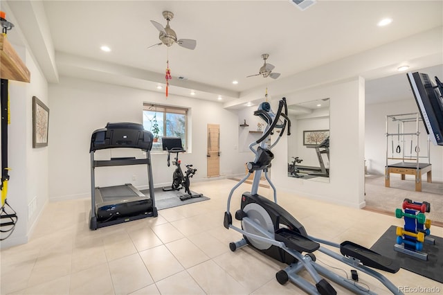 exercise area featuring ceiling fan