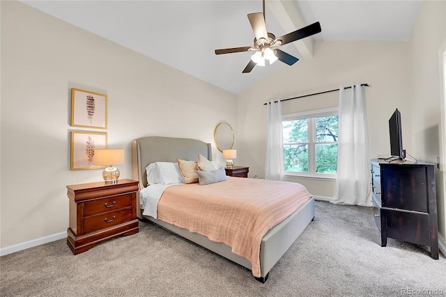 carpeted bedroom featuring baseboards and ceiling fan