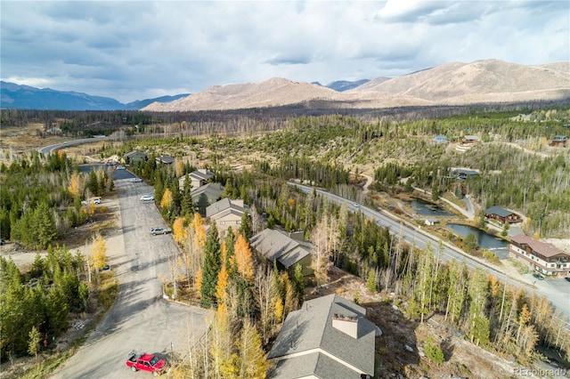 birds eye view of property featuring a mountain view