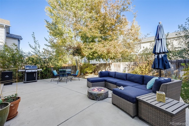 view of patio / terrace featuring outdoor lounge area and area for grilling