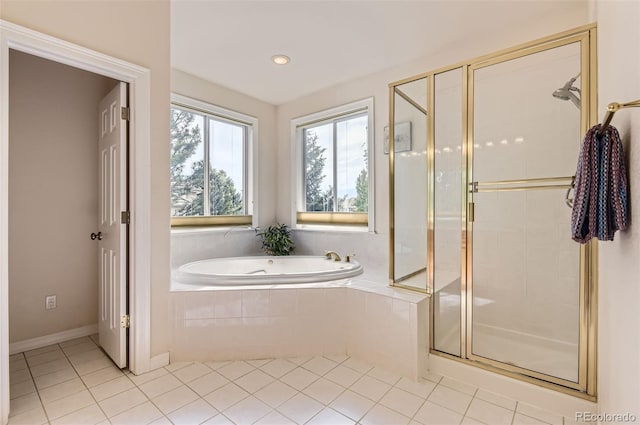 7866 Witney Pl, Lone Tree, CO 80124 - full bathroom featuring a bath, tile patterned flooring, a stall shower, and recessed lighting