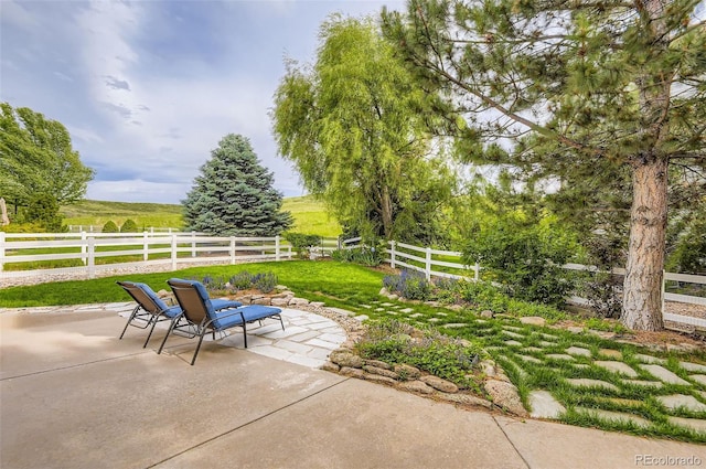 7866 Witney Pl, Lone Tree, CO 80124 - fenced backyard featuring a patio area and a rural view