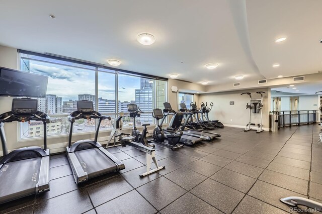 2001 Lincoln St Unit 2213, Denver, CO 80202 - workout area featuring a city view and baseboards