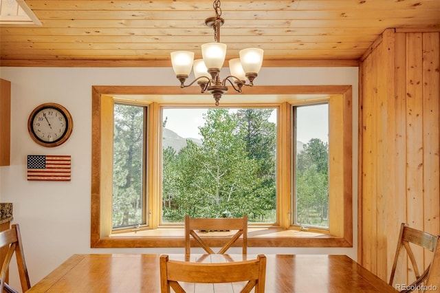 142 Summit Way, Bailey, CO 80421 - dining space featuring wooden ceiling and a chandelier
