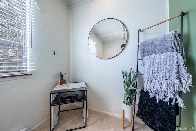 bathroom with baseboards and crown molding