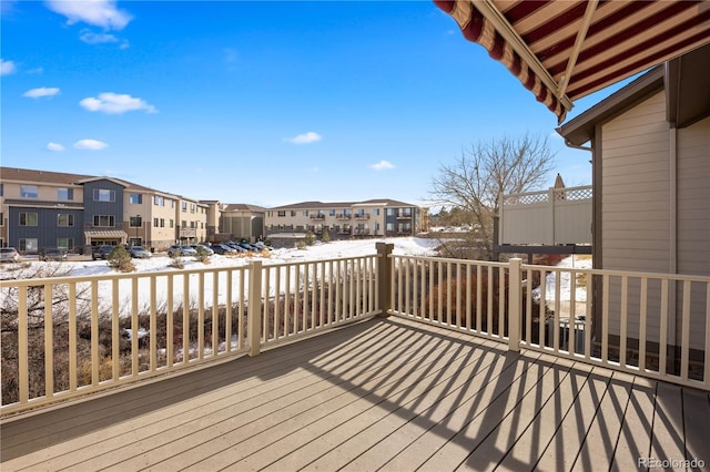 view of snow covered deck