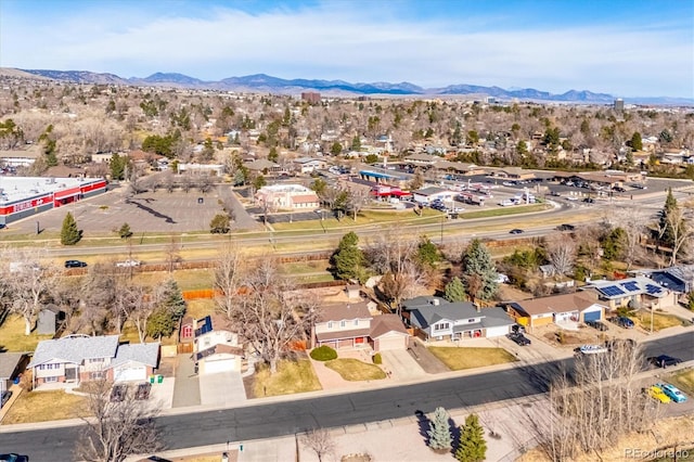 aerial view featuring a residential view and a mountain view