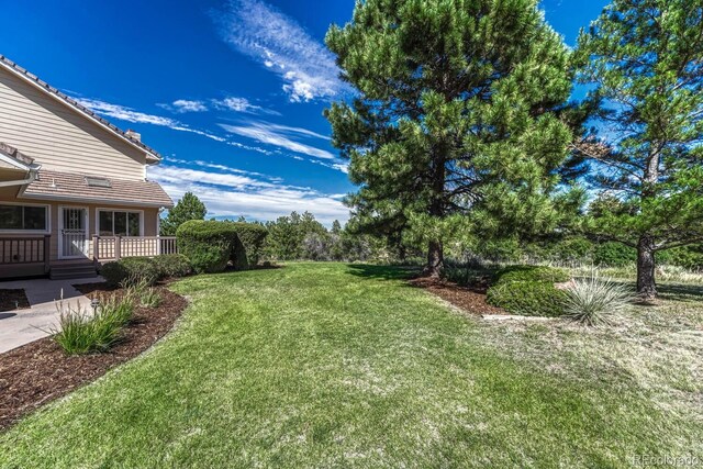 view of yard featuring a wooden deck