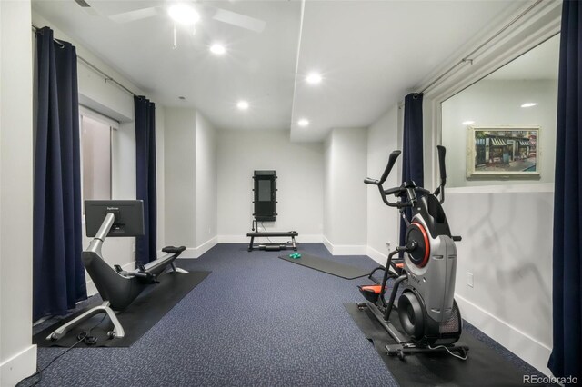 3585 Meadow Run Cir, Colorado Springs, CO 80908 - exercise area with baseboards, recessed lighting, and ceiling fan