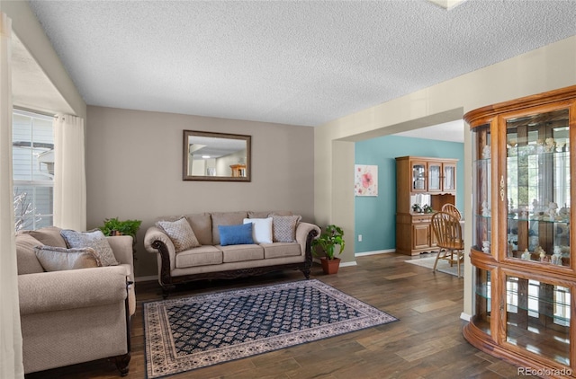 17018 Carr Ave, Parker, CO 80134 - living area with a textured ceiling, dark wood-style flooring, and baseboards