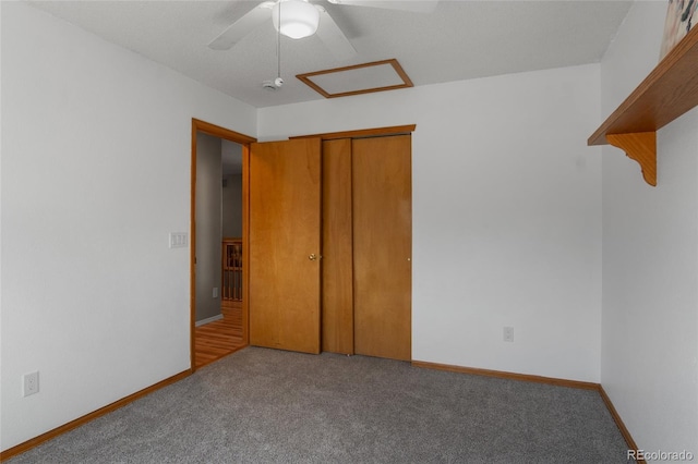 17018 Carr Ave, Parker, CO 80134 - unfurnished bedroom with carpet flooring, a closet, baseboards, and ceiling fan