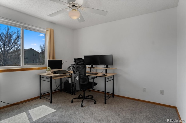 17018 Carr Ave, Parker, CO 80134 - home office featuring carpet, baseboards, and ceiling fan