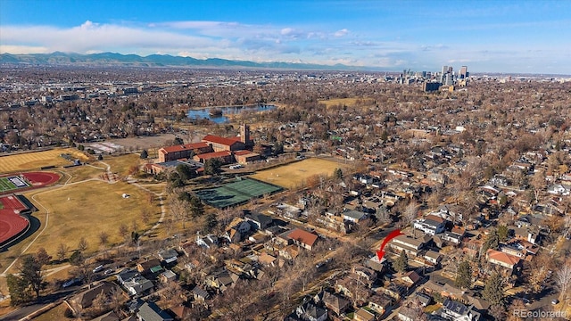 drone / aerial view with a mountain view